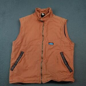 KAVU Vest Mens Large Orange Canvas Fleece Lined Full Zip USA Outdoor Hiking